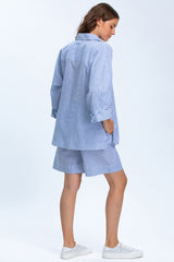 LIPARI | Camicia Oversize in Lino a Righe Blu