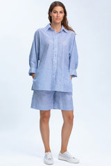LIPARI | Camicia Oversize in Lino a Righe Blu
