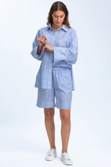 LIPARI | Camicia Oversize in Lino a Righe Blu