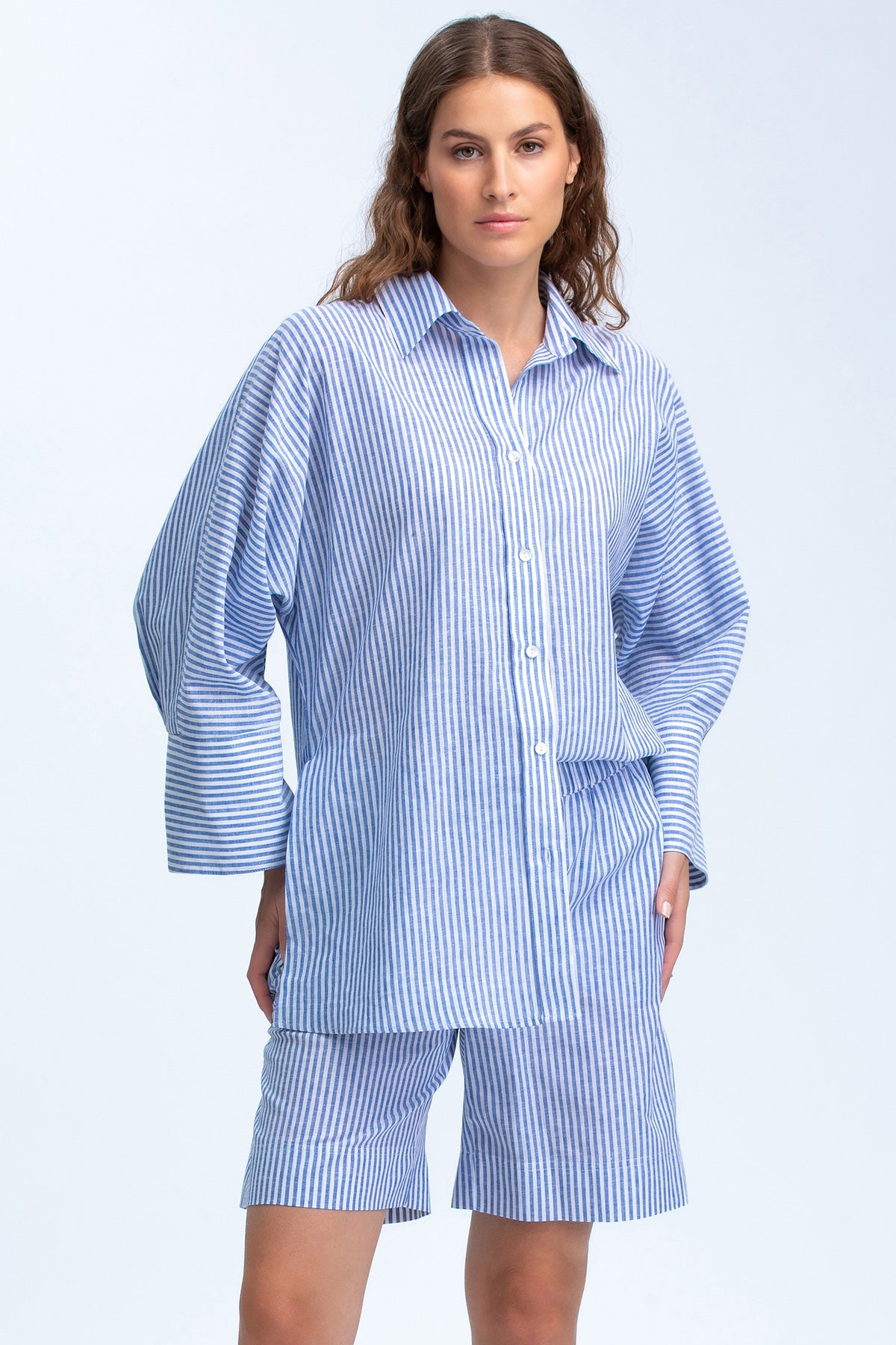 VULCANO SHORTS | Pantaloncini in Lino a Righe Blu