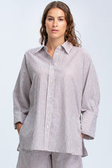 LIPARI | Camicia Oversize in Lino a Righe Marroni