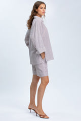 LIPARI | Camicia Oversize in Lino a Righe Marroni