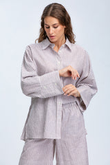 LIPARI | Camicia Oversize in Lino a Righe Marroni