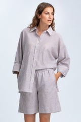 VULCANO SHORTS | Pantaloncini in Lino a Righe Marroni