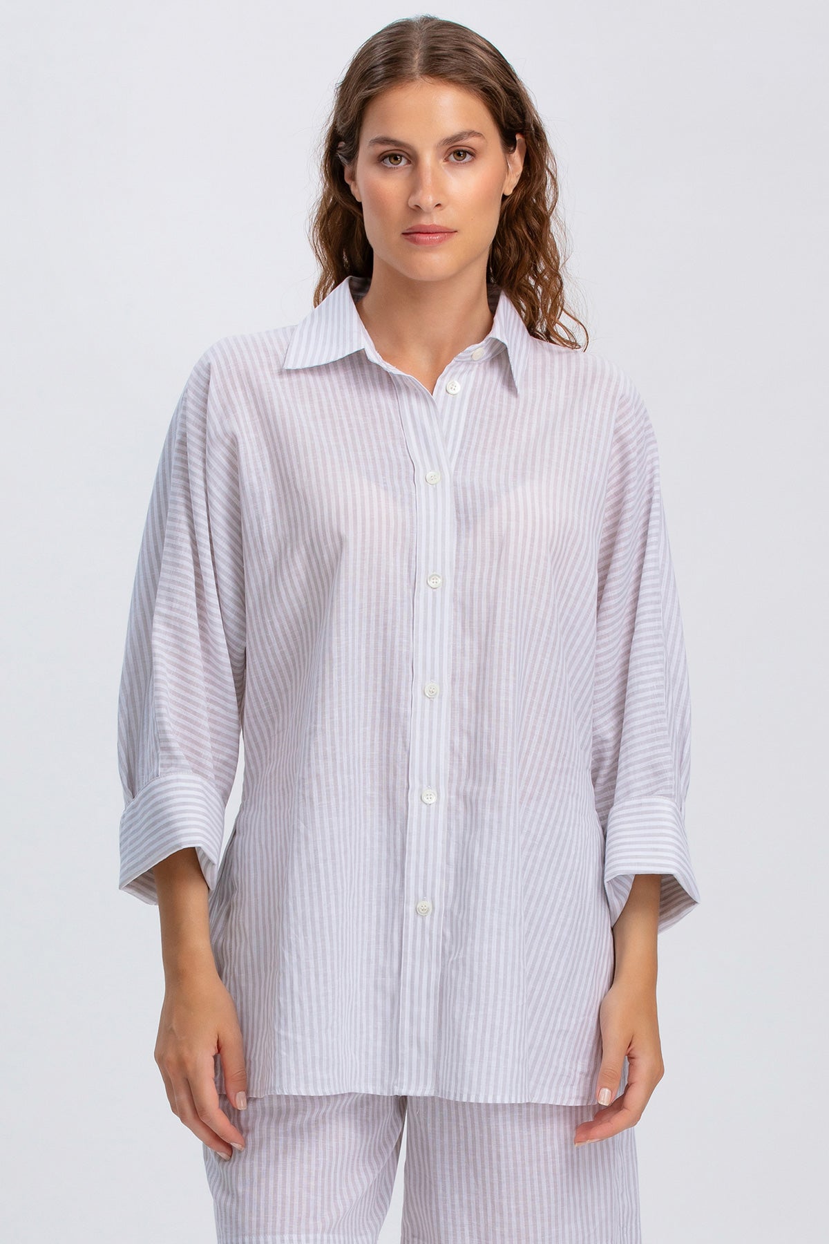 LIPARI | Camicia Oversize in Lino a Righe Grige