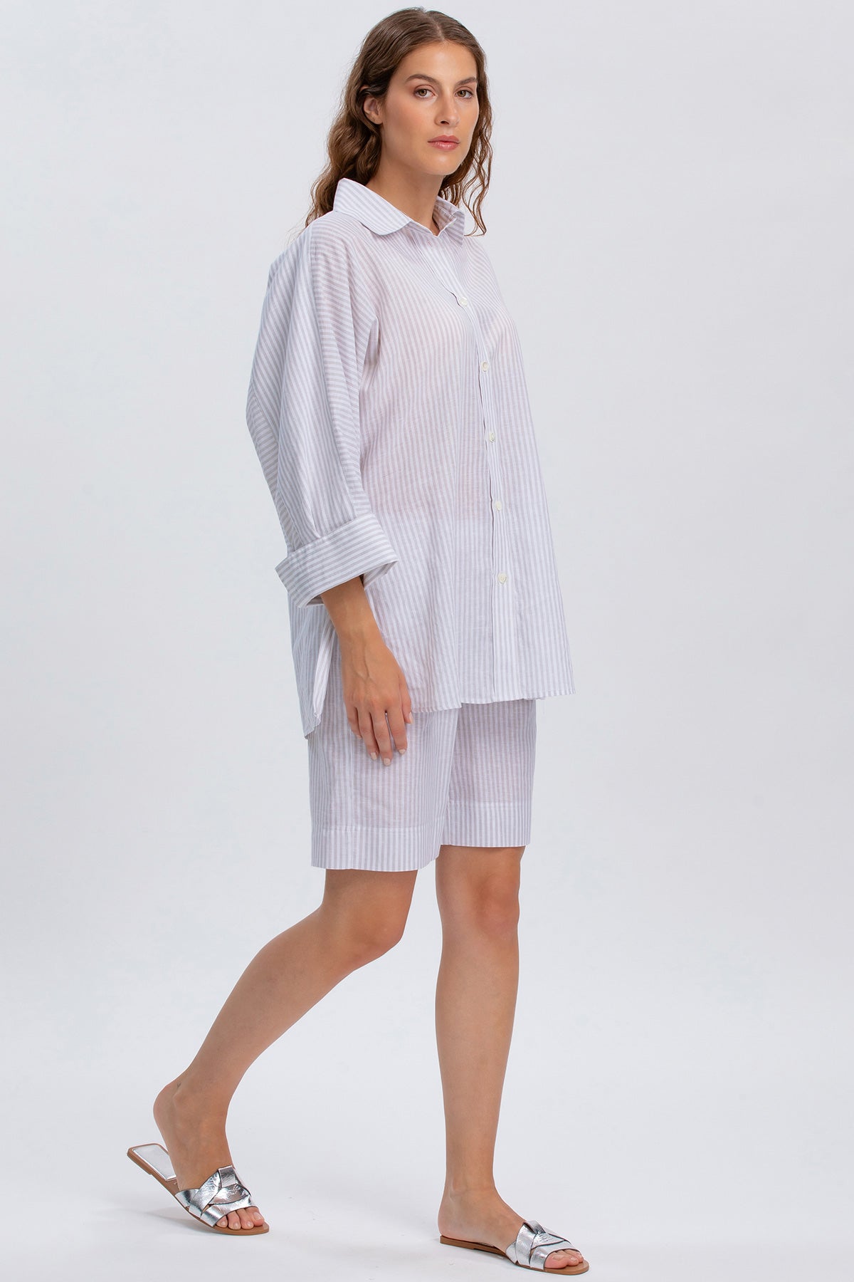 LIPARI | Camicia Oversize in Lino a Righe Grige