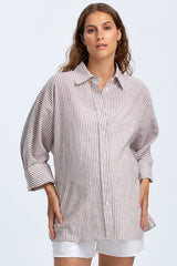 LIPARI | Camicia Premaman Oversize in Lino a Righe Grigie