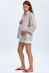 LIPARI | Camicia Premaman Oversize in Lino a Righe Grigie