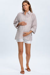 LIPARI | Camicia Premaman Oversize in Lino a Righe Grigie