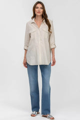 SAFARI POCKET | Beige Linen Utility Maternity Shirt