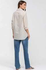 SAFARI POCKET | Beige Linen Utility Maternity Shirt