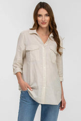 Camicia Utility Premaman in Lino Beige