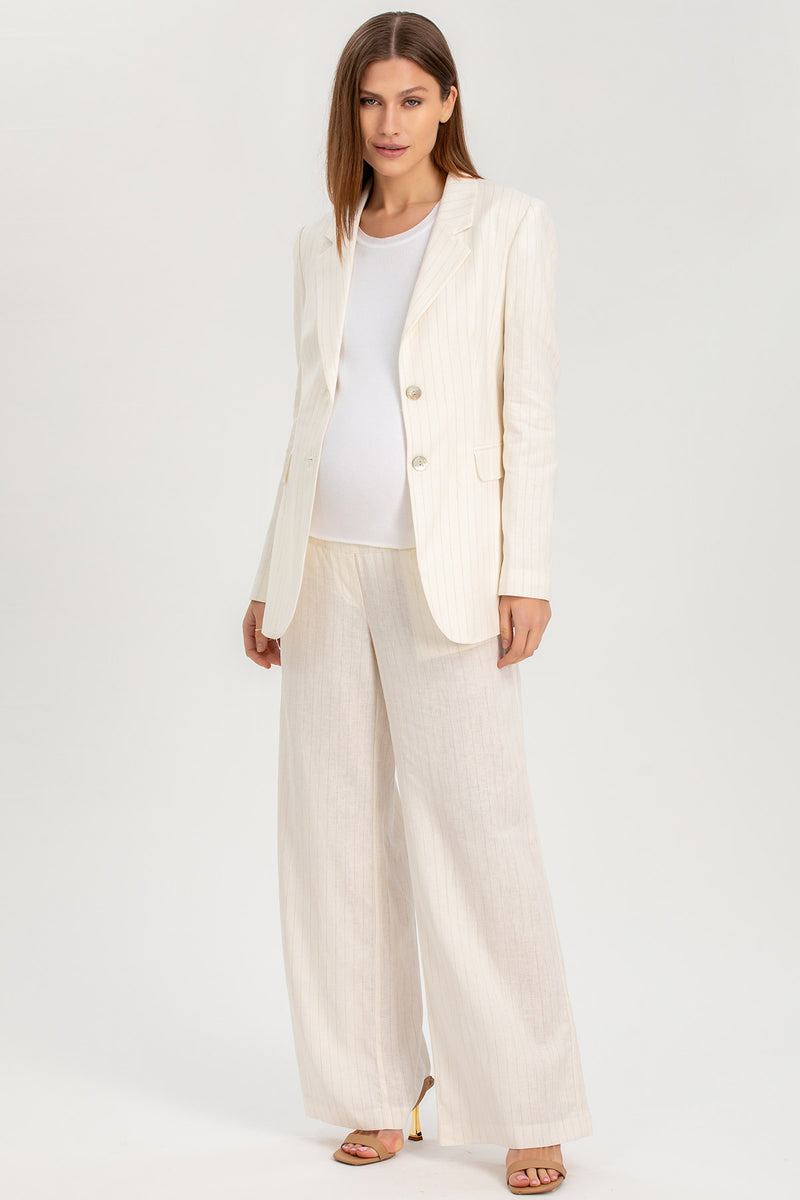 ELIANA | Maternity Blazer in White Striped Linen