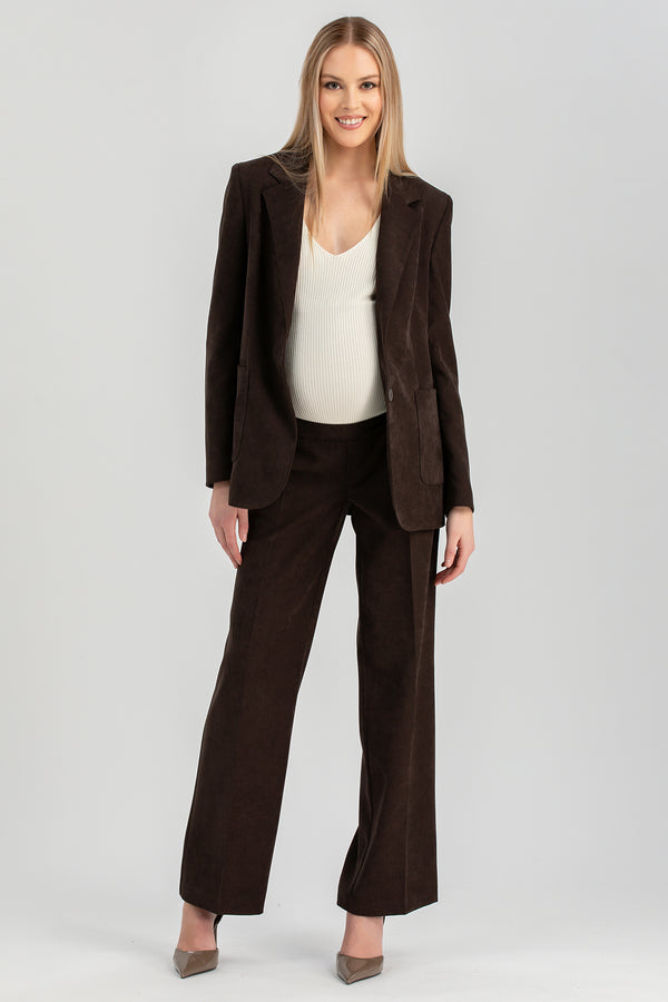 DAMIAN | Brown Corduroy Straight-Leg Maternity Pants