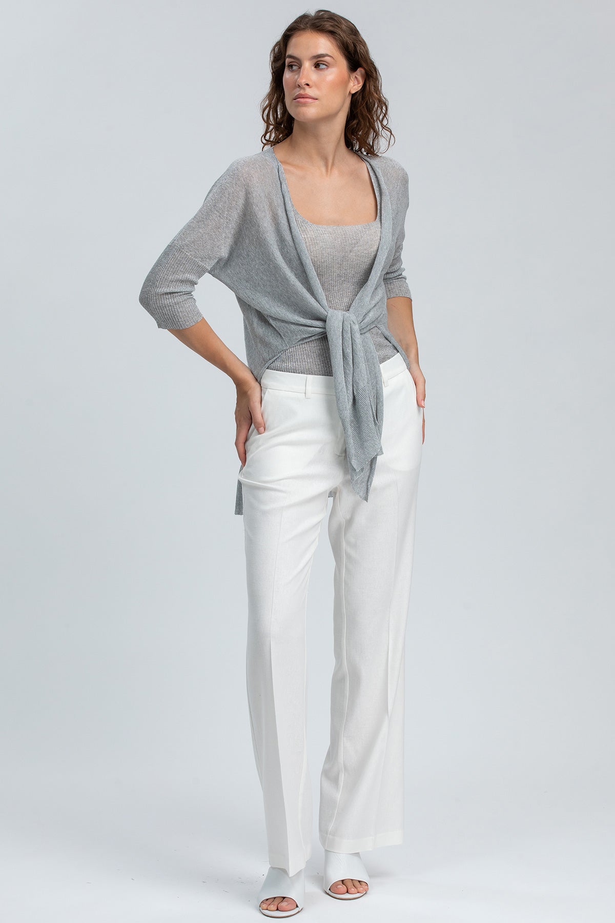 CORFU' | Cardigan Argento con Spacchi Laterali