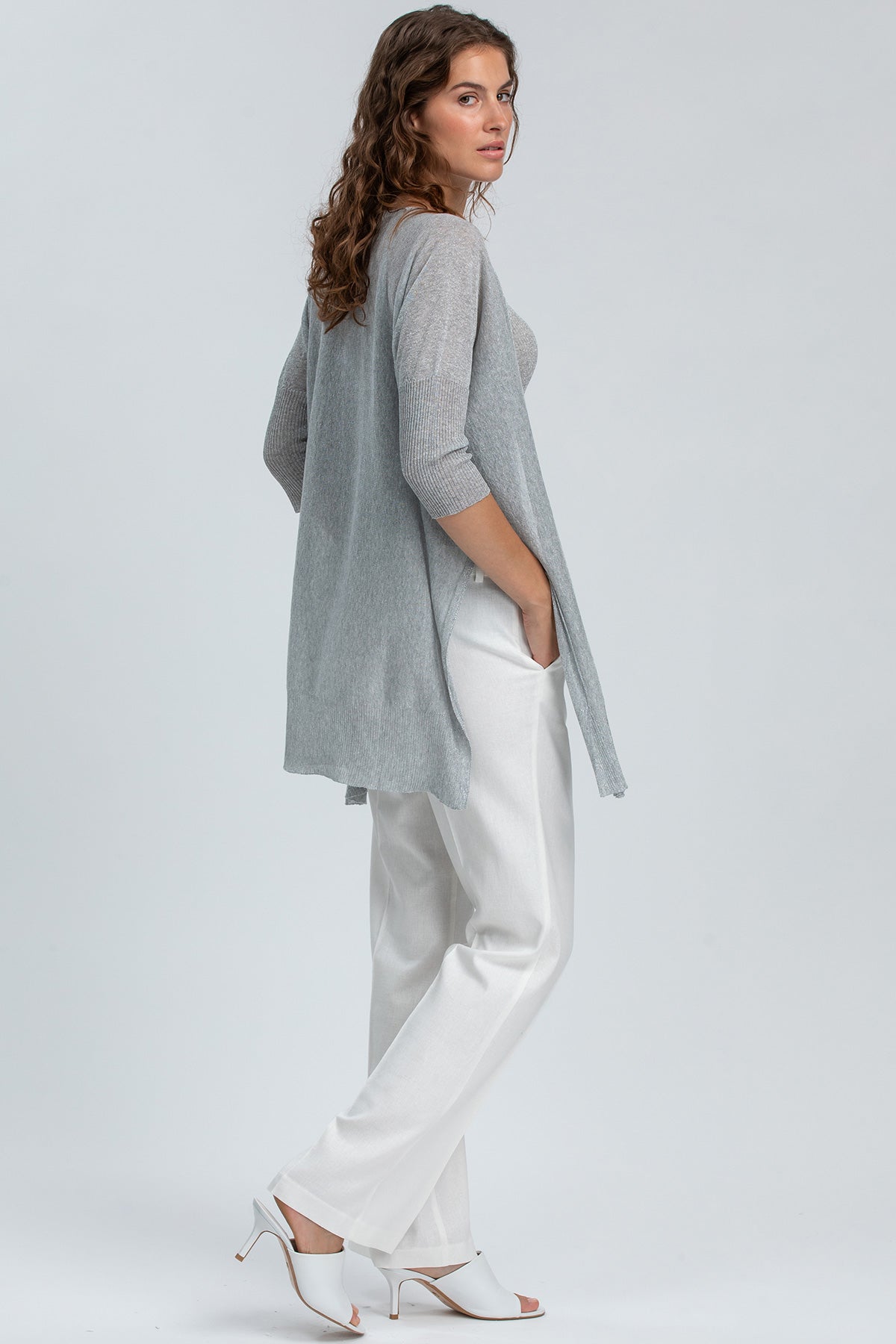 CORFU' | Cardigan Argento con Spacchi Laterali