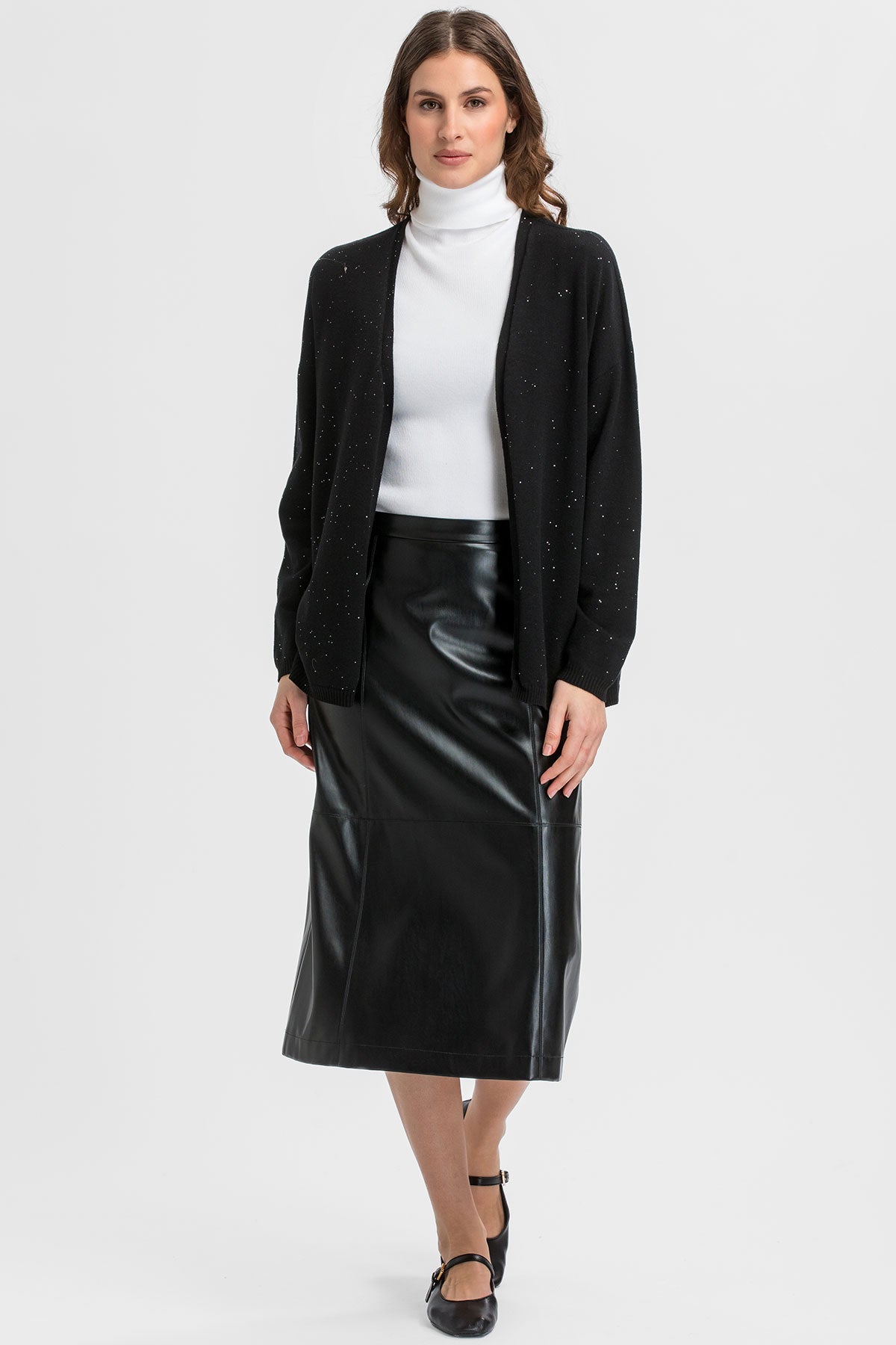 Cardigan premaman nero con micro paillettes.  