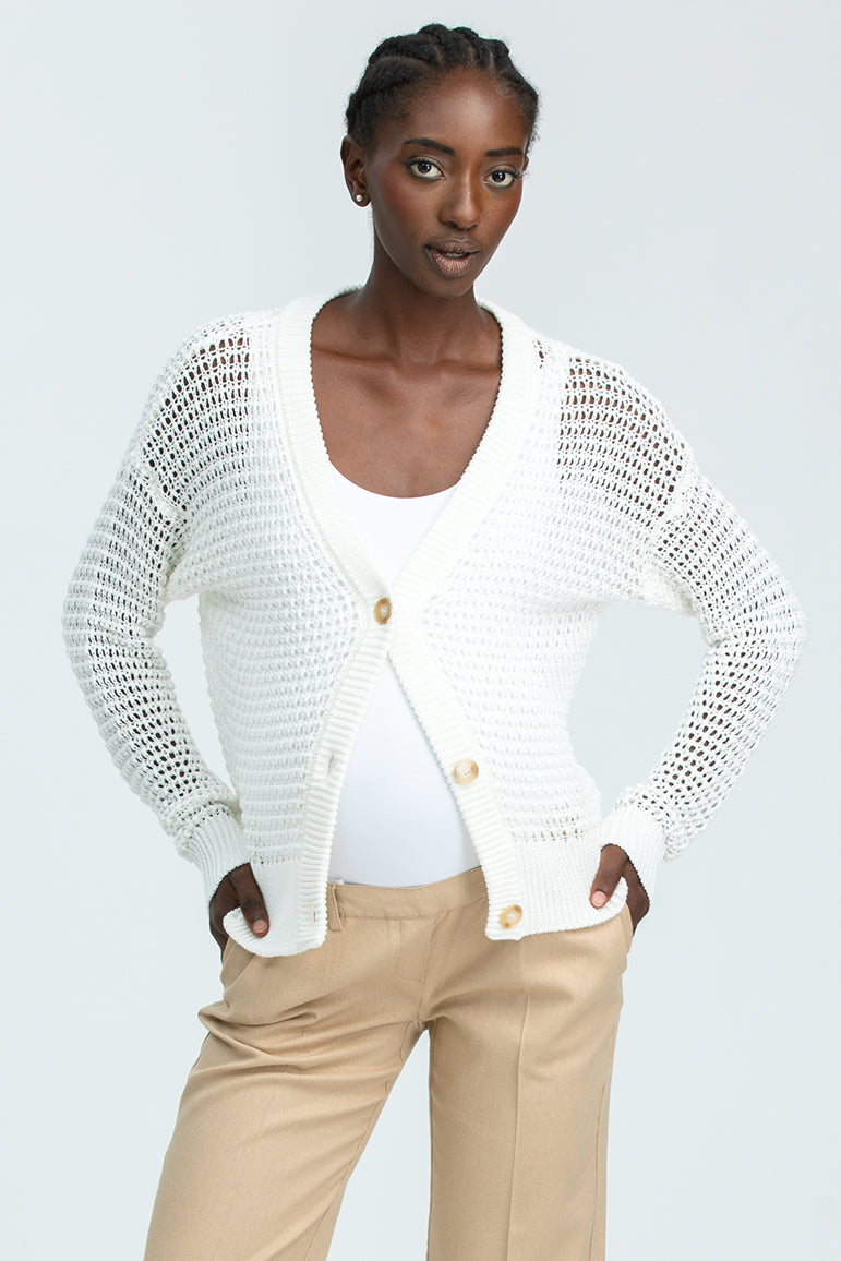 LAMPEDUSA | Cardigan Premaman Bianco con Bottoni