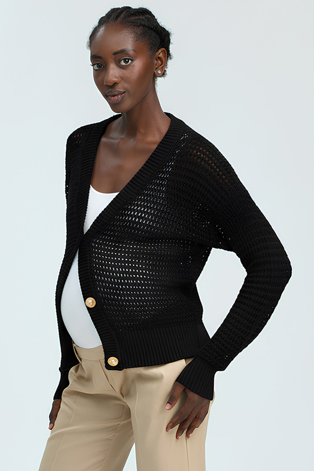 Black Maternity Cardigan with Buttons | LAMPEDUSA