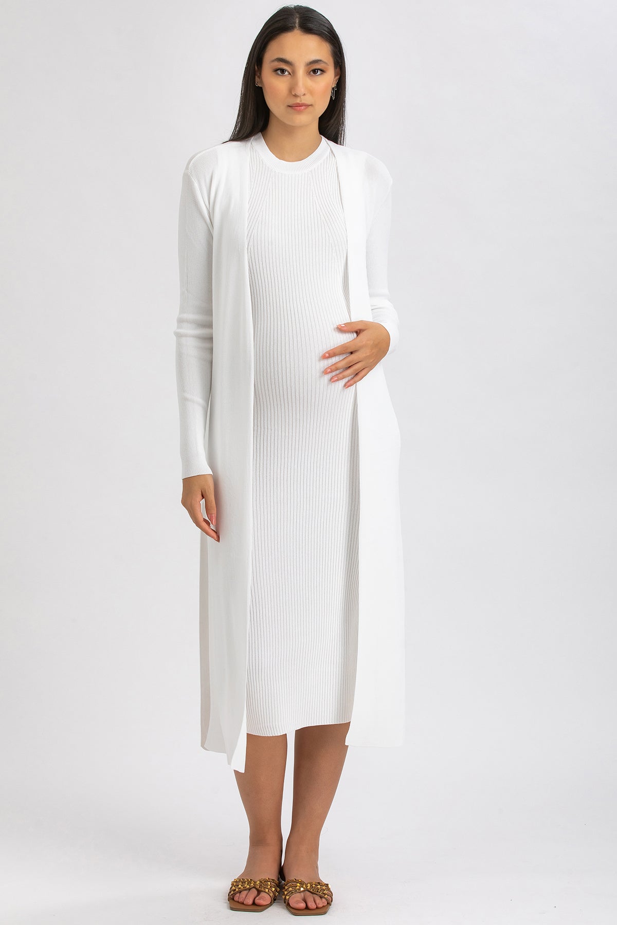 white ribbed maternity dress Tiffany Rose Isla Ribbed Jersey Dress (Ivory)