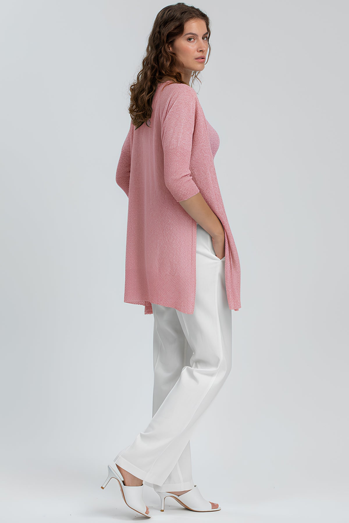 CORFU' | Pink Glitter Cardigan with Side Slits