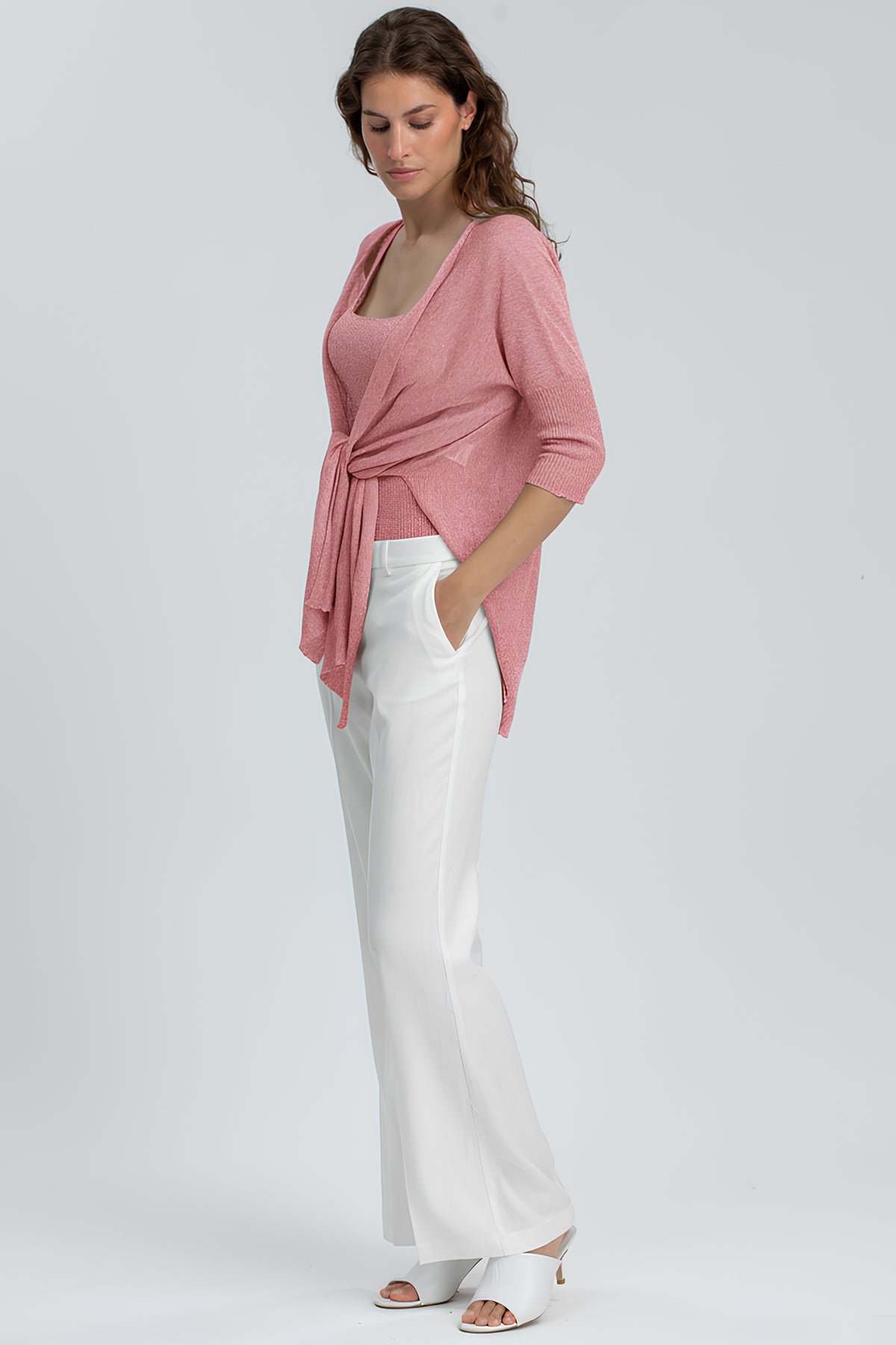 CORFU' | Pink Glitter Cardigan with Side Slits