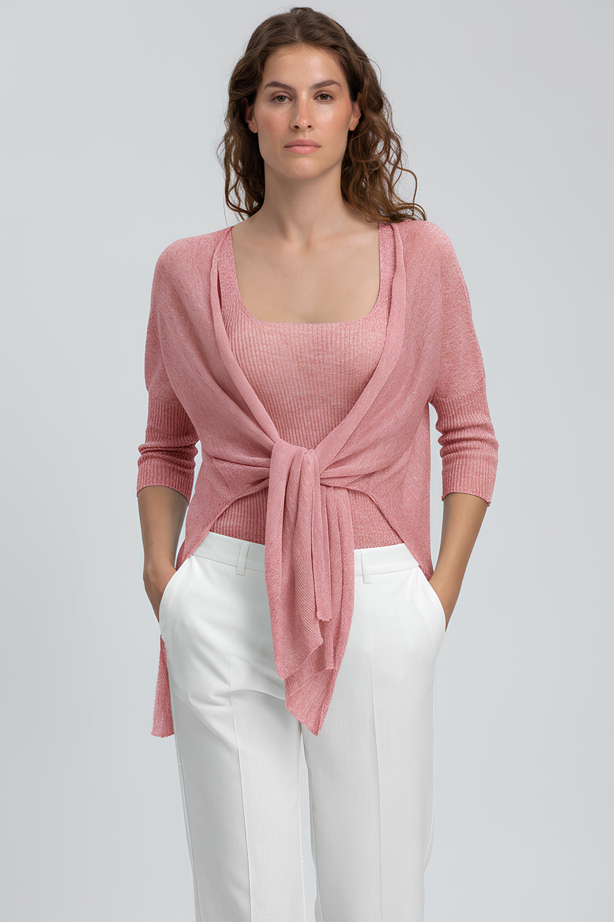 CORFU' | Pink Glitter Cardigan with Side Slits