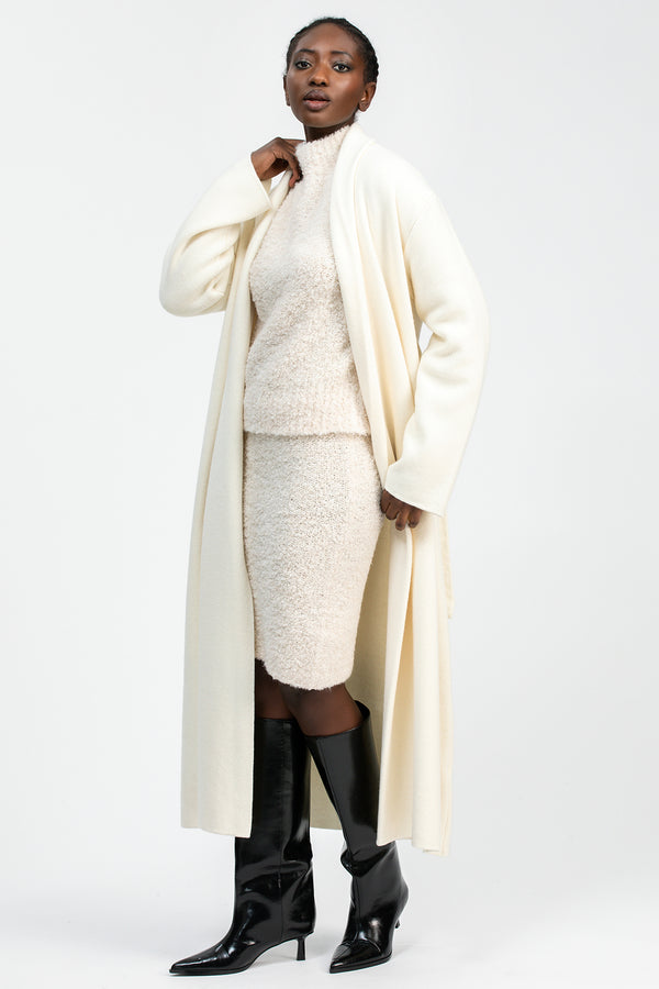 GSTAAD | Maxi Cardigan Bianco in Lana e Cachemire