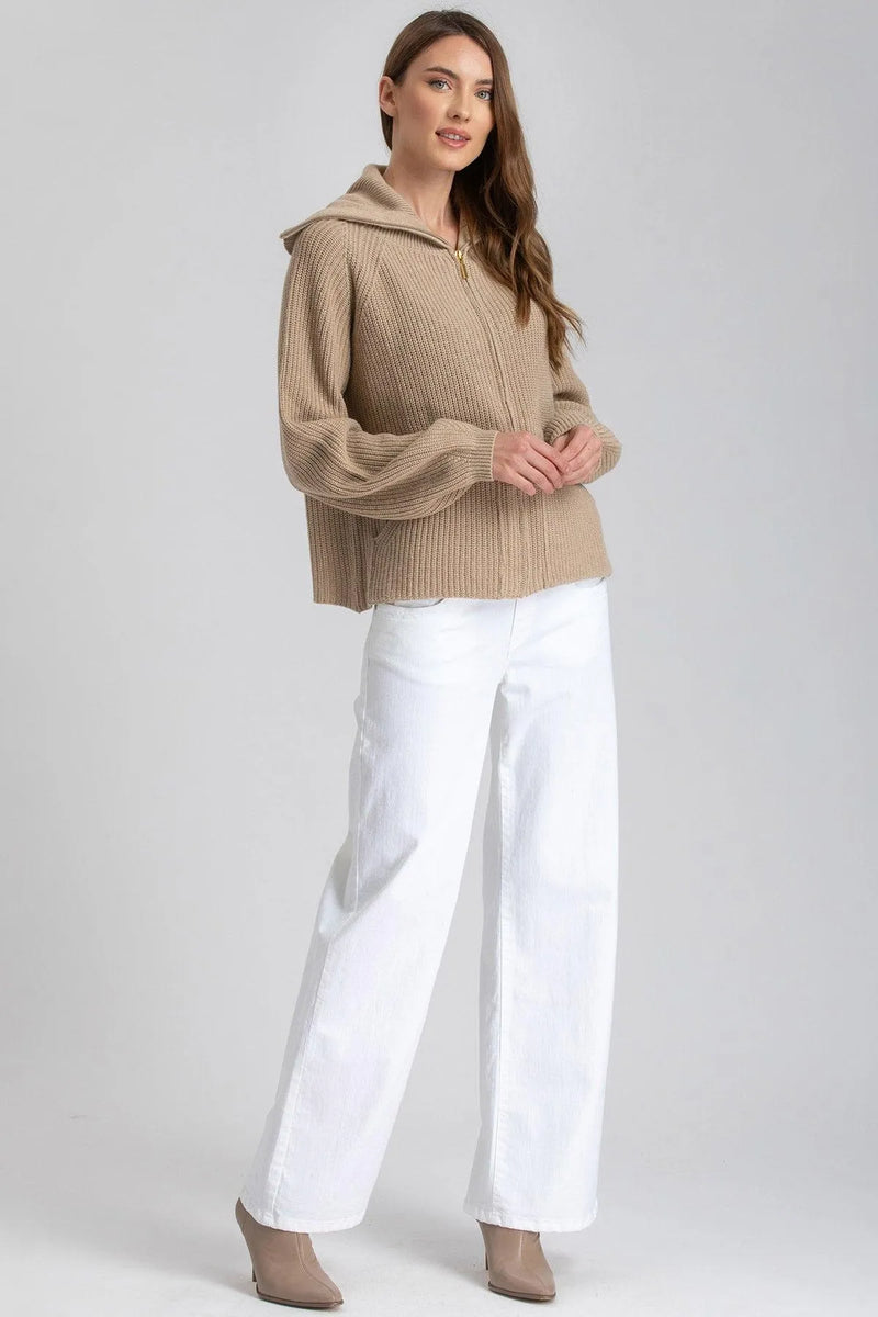 ZERMATT | Cardigan Beige in Lana e Cashmere con Cerniera - Pietro Brunelli