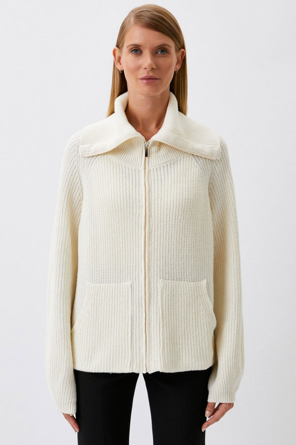 ZERMATT | White Zipped Cardigan in Wool and Cashmere