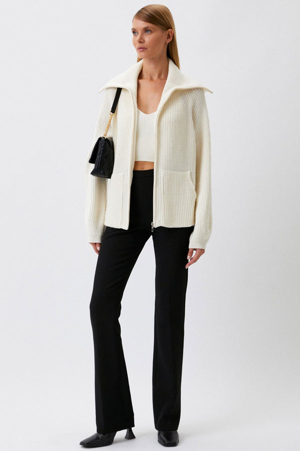 ZERMATT | White Zipped Cardigan in Wool and Cashmere