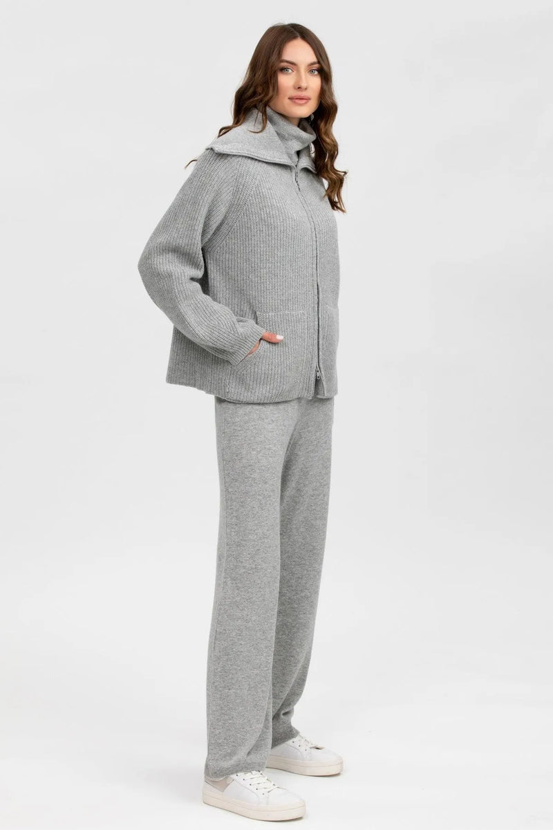 ZERMATT | Cardigan Grigia in Lana e Cashmere con Cerniera