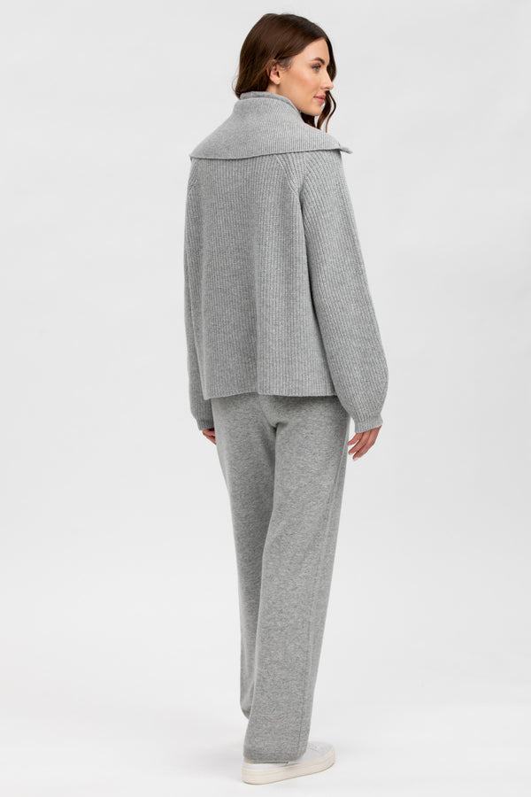 ZERMATT | Grey Zipped Cardigan in Wool and Cashmere