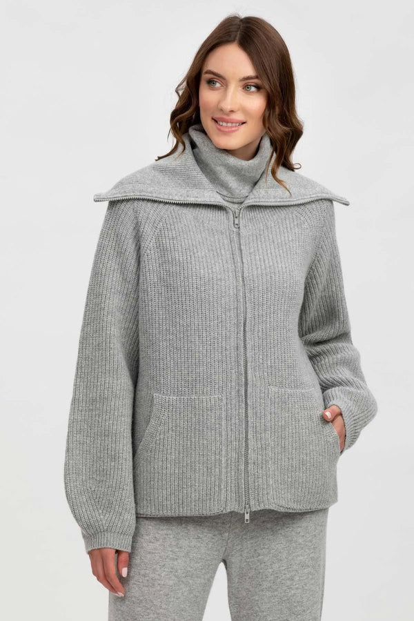ZERMATT | Grey Zipped Cardigan in Wool and Cashmere