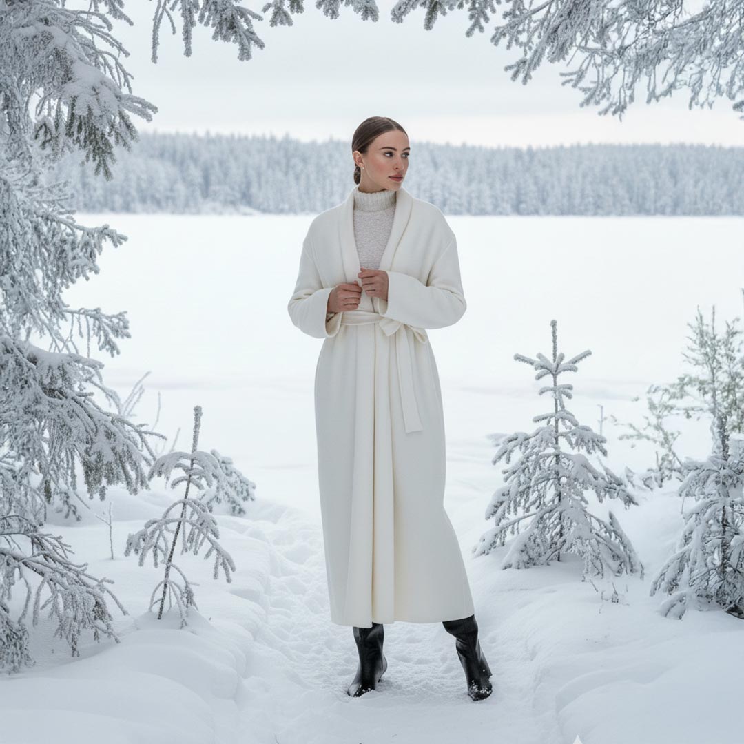 Cappotto Donna Bianco Lunghezza Maxi