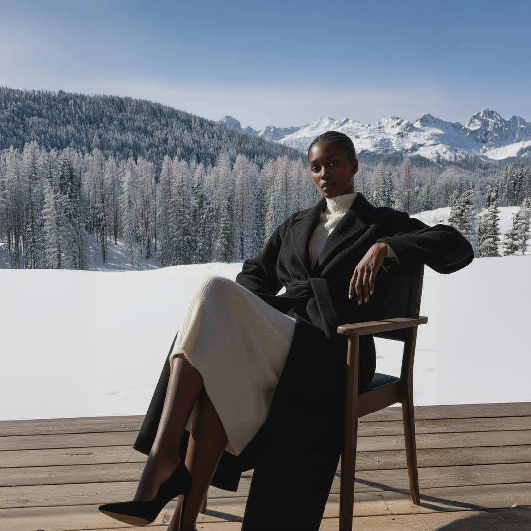 Cappotto Nero Lungo Maxi in Lana e Cashmere