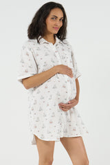 ELINOR | Camicia da Notte Premaman e Allattamento con Fantasia