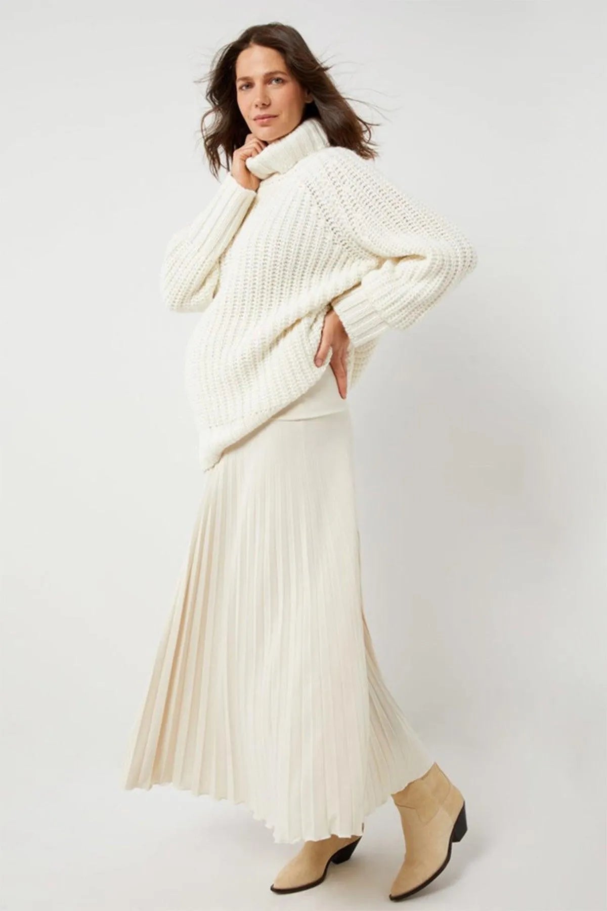 IMMA | White Pleated Maternity Skirt