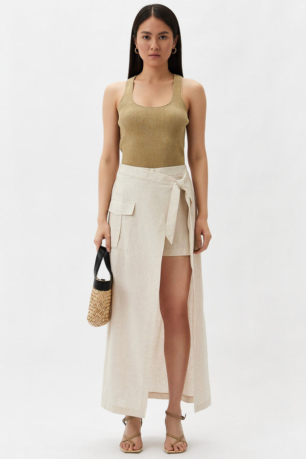 KORA | Beige Linen Wrapped Skirt