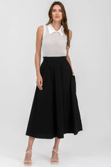 OLIVIA | Black Cotton Midi Skirt