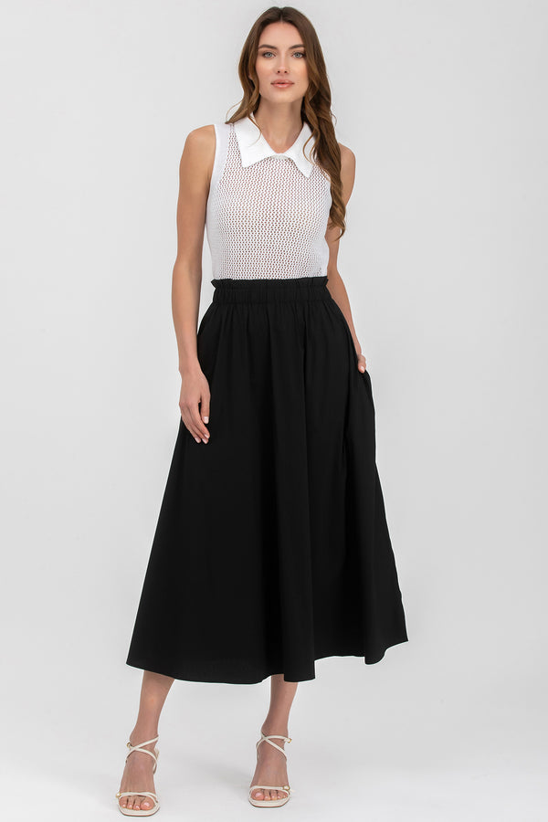 OLIVIA | Black Cotton Midi Skirt