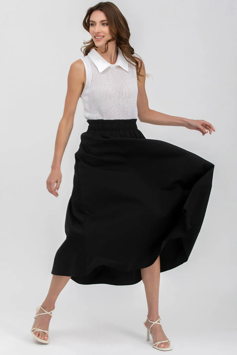 OLIVIA | Black Cotton Midi Skirt