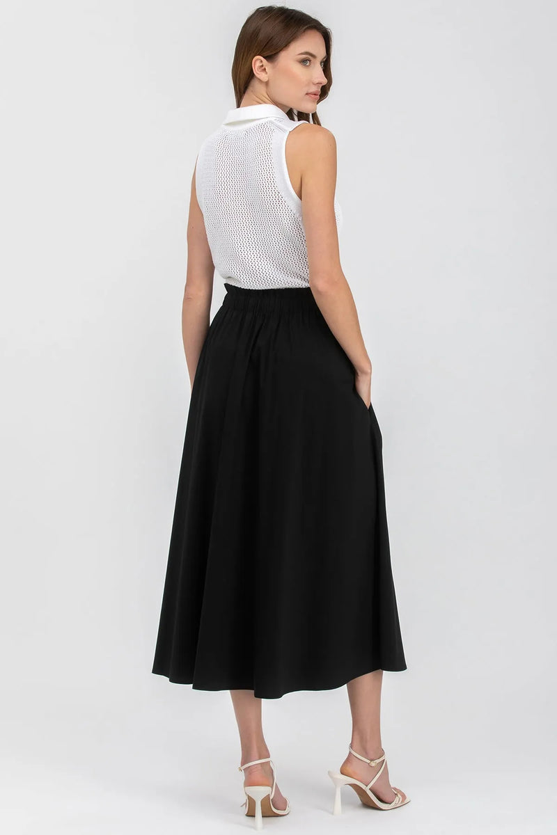 OLIVIA | Black Cotton Midi Skirt