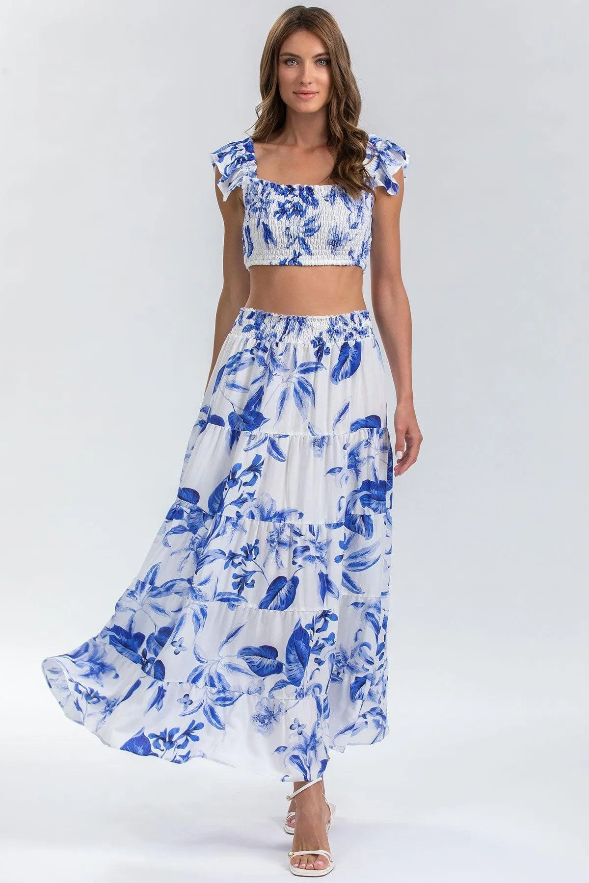 MARISOL Q168 | Maxi Gonna a Balze Stampata - Pietro Brunelli