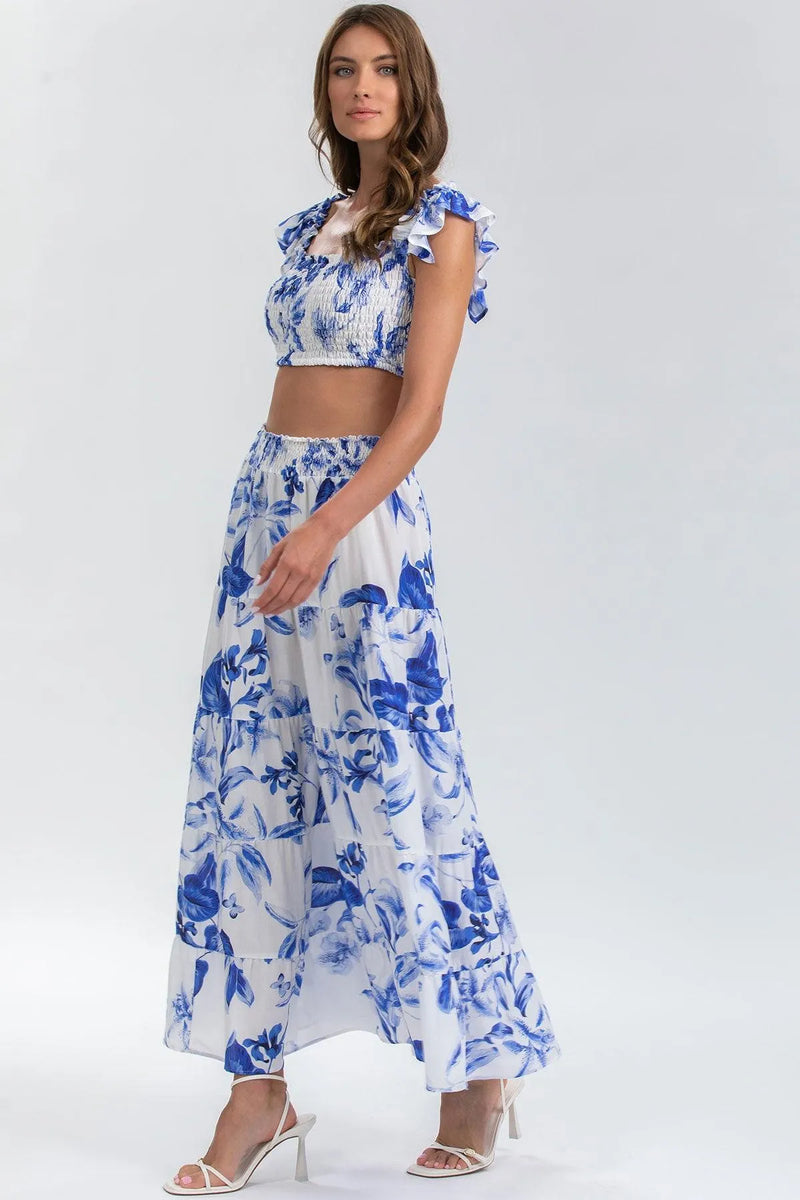 MARISOL Q168 | Printed Tiered Maxi Skirt