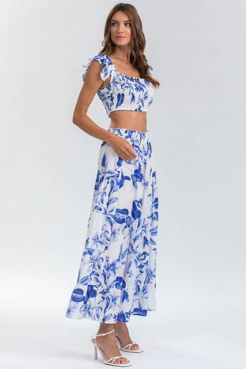 MARISOL Q168 | Printed Tiered Maxi Skirt