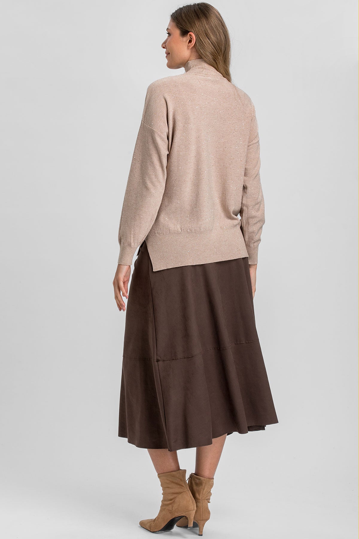 MAX | Brown Suede-Effect Maternity Midi Skirt