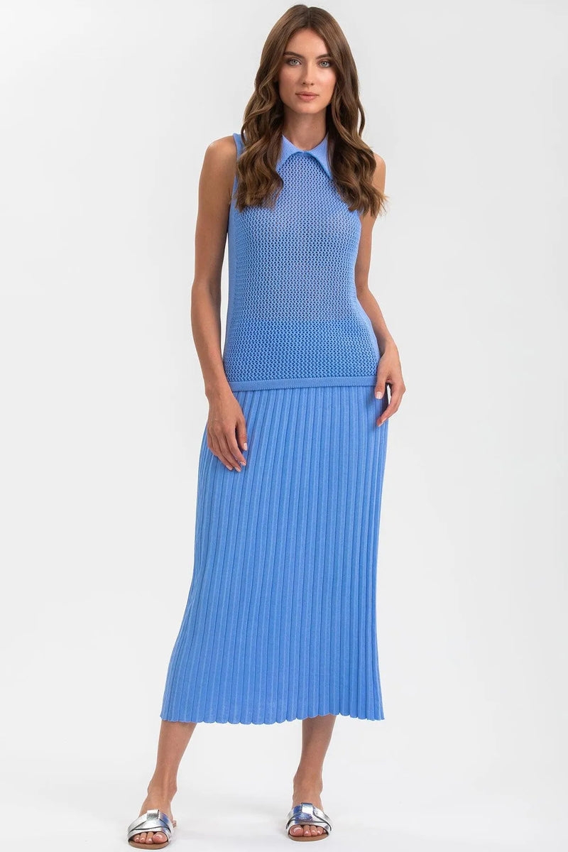 LINDA | Top Smanicato Blu con Colletto - Pietro Brunelli