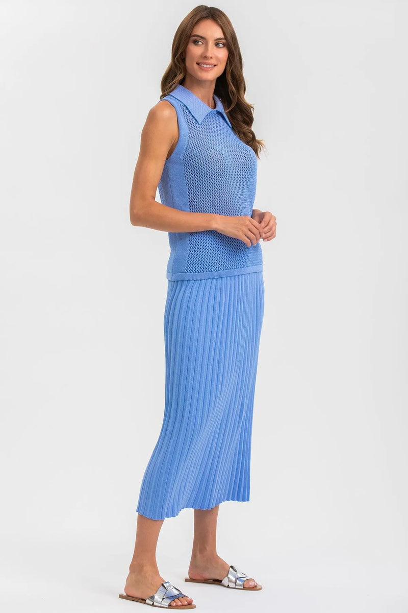 LINDA | Top Smanicato Blu con Colletto - Pietro Brunelli