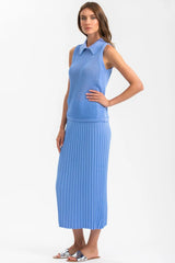LINDA | Top Smanicato Blu con Colletto - Pietro Brunelli